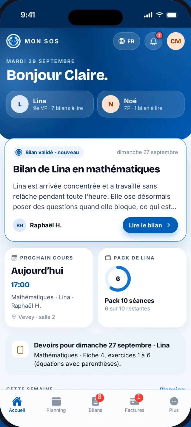L’application Mon SOS, écran d’accueil